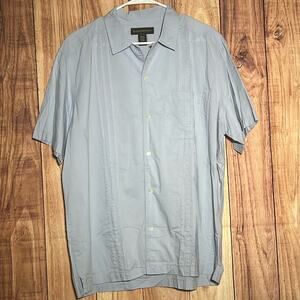 Banana Republic Long Sleeve Pleated Button Down Shirt Blue Mens Size L Casual